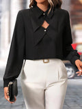 European and american cross-border e-commerce  new autumn fashion commute design asymmetrical long sleeve women's blouse