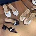2025 spring/summer premium crocodile-embossed white heeled mules - women's open-toe sandals with small gold buckle and chunky stiletto heel
