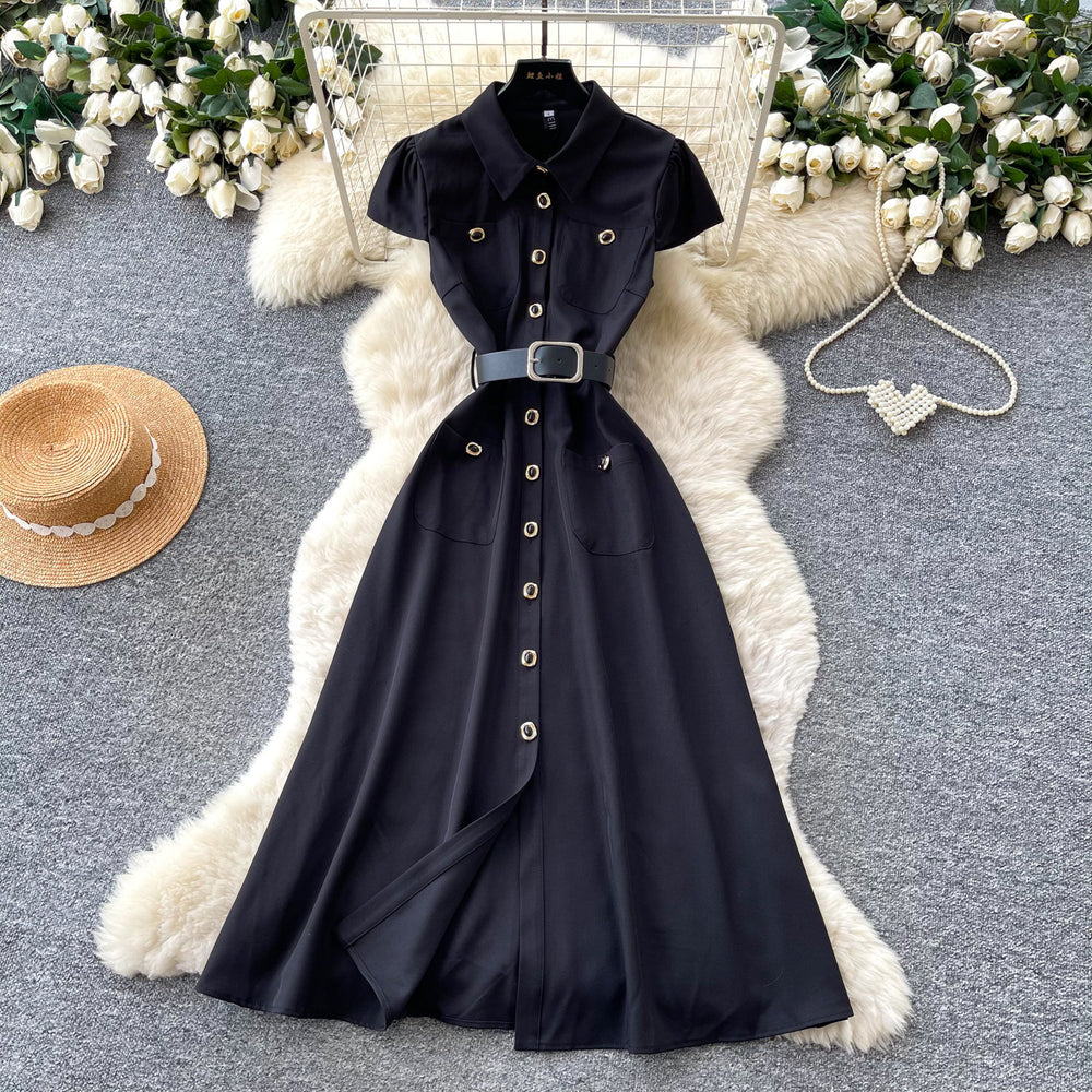 Hanxi work clothing style sleeveless shirtdress women's summer waist slimming look a-line skirt light mature eleganceworkwear style