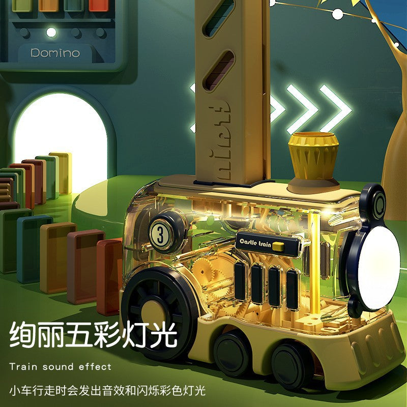 domino train kids educational automatic electric delivery vehicle building block toy gift for boys and girls