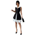 Sleeveless tweed style silmdress women's  summer waist slimming lookelegant hem contrast color vest short skirt