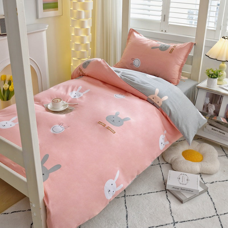 Student dormitory quilt cover three-piece bed sheet pure cotton single bed children's bed quilt cover simple four-season universal 3