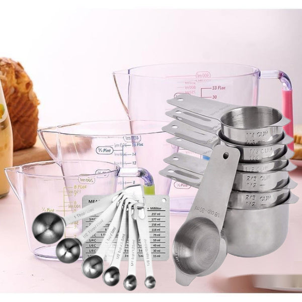 Cross-border graduated stainless steel measuring cup measuring spoon 18-piece set, household measuring spoon graduated baking food grade tool