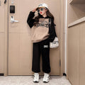 new stylish autumn/winter girls' fashion sweatshirt set - winter collection, mid-to-large size, fleece-lined two-piece activewear set