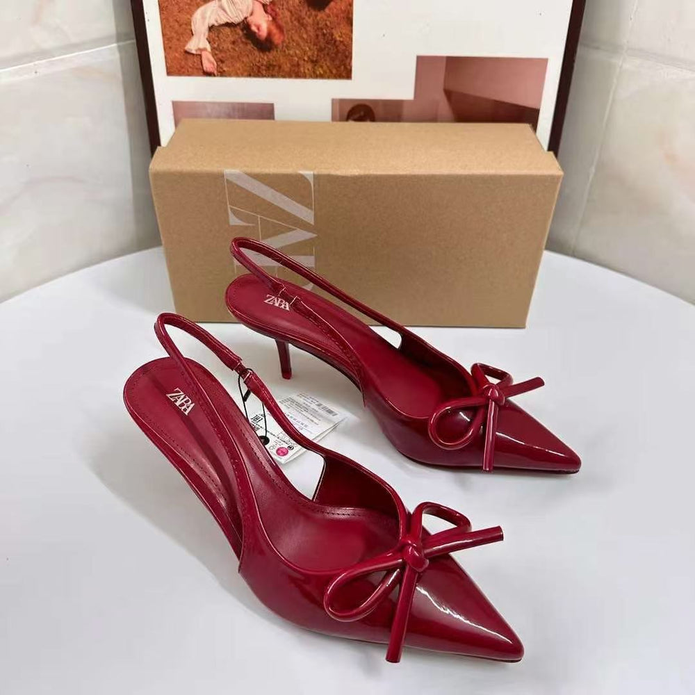 Fashionnew arrival back hollow flats women's stiletto pumps pointed toe one-word buckle sandals spring & fall socialite bows