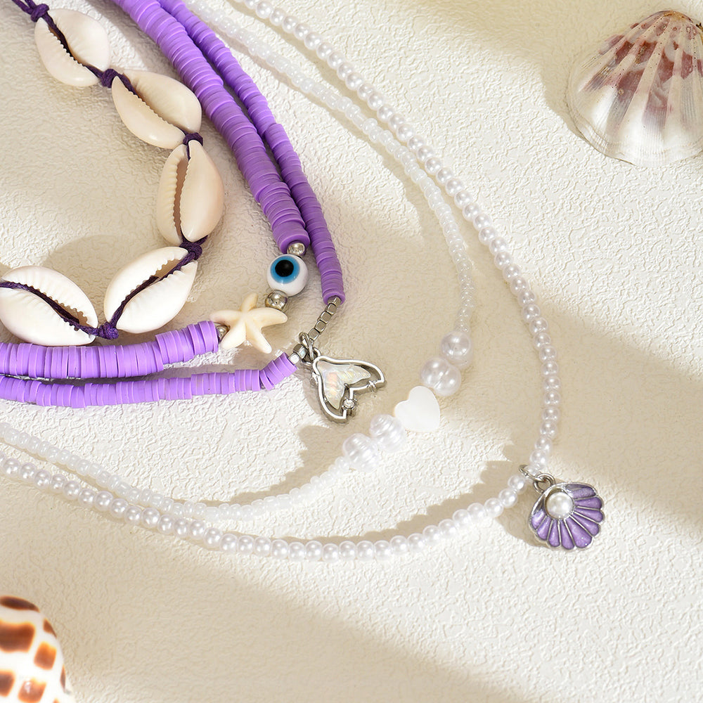 Wholesale beach necklace fashion cross-border accessories women's bohemia soft clay rice beads multi-layered wearing shell clavicle chain