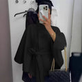 Sense of design stand collar waist slimming looktie backpure color woolenoutwear women 2025 cross-border fashion style new arrival