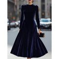 Fashion cross-border exportdress new arrival gold velvet round neck long sleeves dress