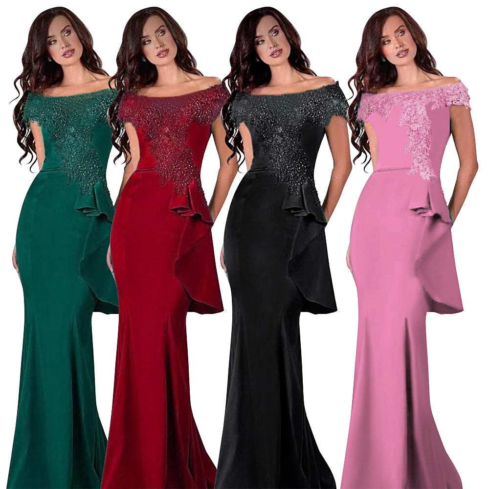 Aliexpress women's plus size long high-end party evening gown tiktok african plus size french dress