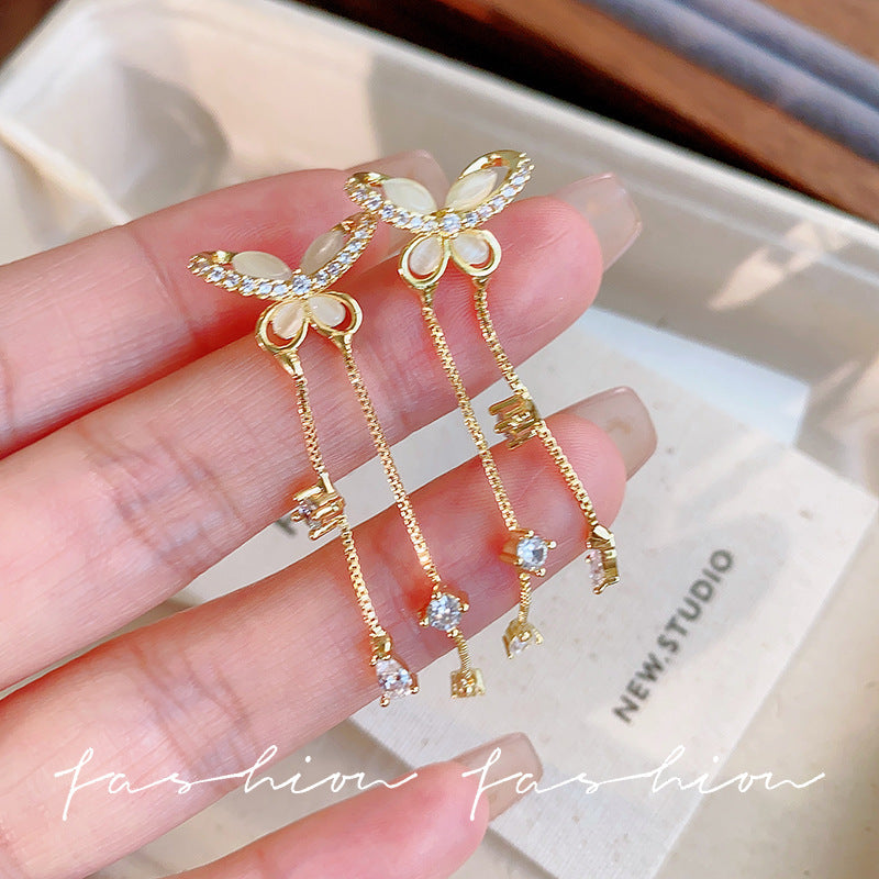 Popular micro-embedded butterfly earrings for women niche stylesense of designclassylong tassel earrings for women new arrival earrings