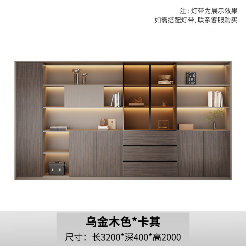 New chinoiserie office file cabinet wooden bookcase boss table background cabinet wall-mounted floor-standing five or six-door cabinetaccessible luxury