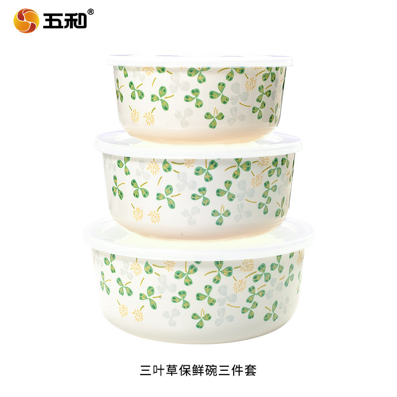 Bowl set Fresh-keeping bowl Instant noodle bowl Melamine tableware Lunch box Imitation porcelain round soup bowl with lid Sealed bento box