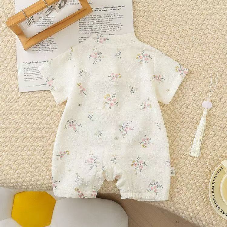 Infant chinese style romper - summer lightweight hanfu style - perfect for full month, first birthday, and baby shower - trendy bodysuit/rouge
