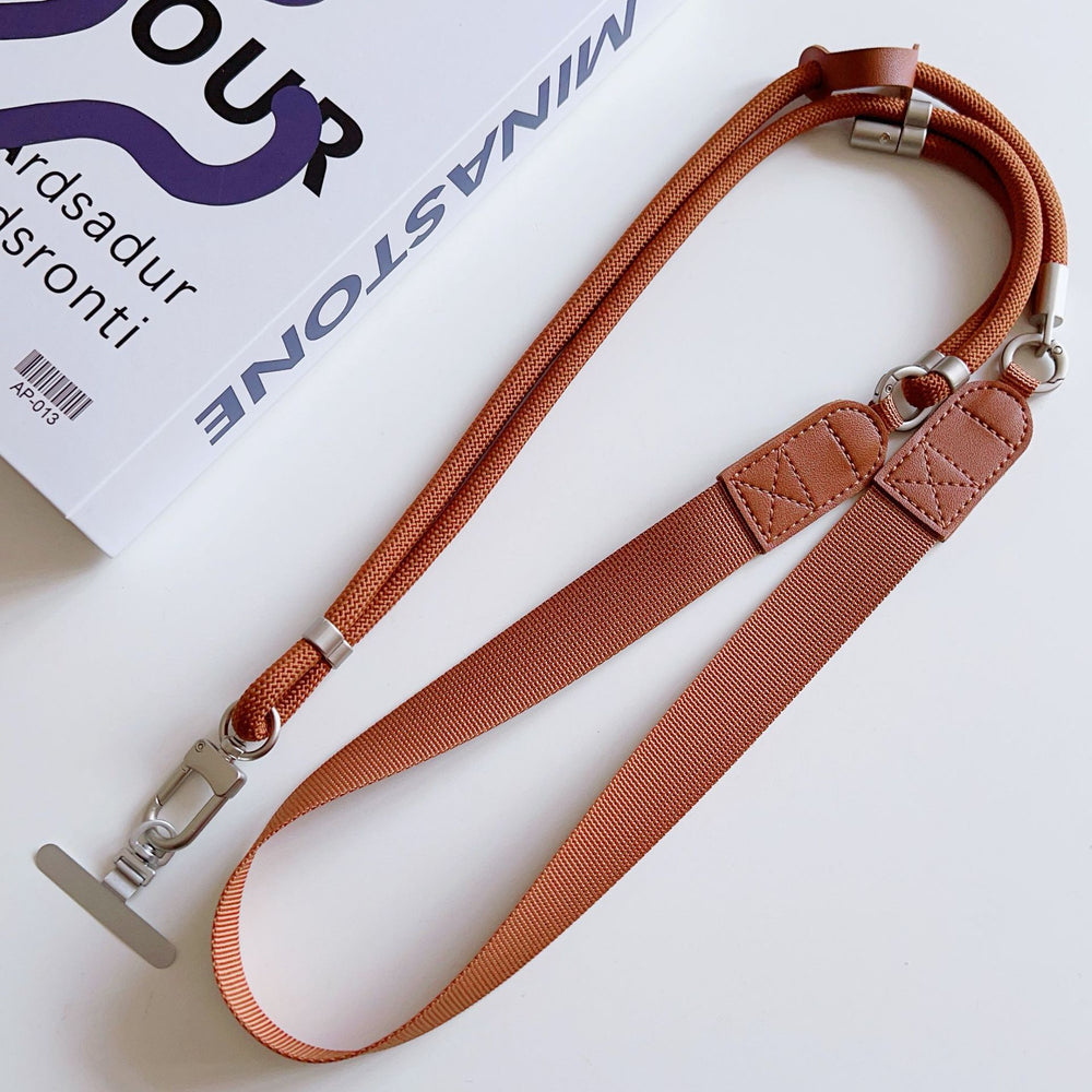 Trendy wide shoulder strap crossbody phone case lanyard with lambskin patchwork, adjustable strap, anti-lost chain for outdoor travel