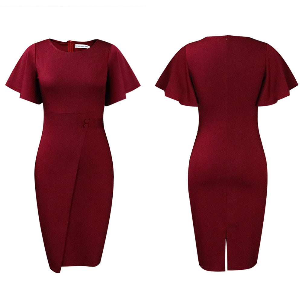 D3149 european and american style women's clothing  summer new arrival ruffle sleeve fashion slit bodycon plus size women's cross-border dress