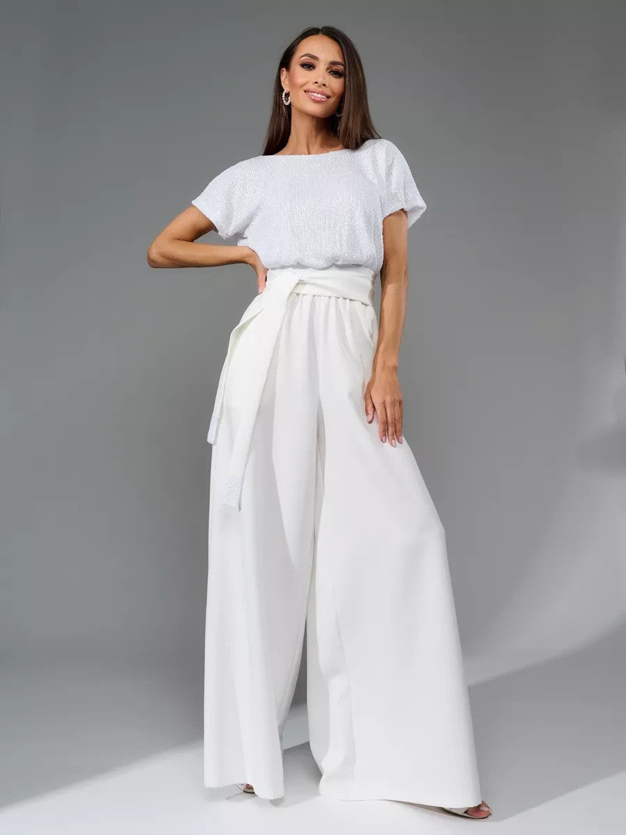 spring new arrival: cross-border  fashion - european & american style sequin bodysuit, trendy short-sleeve casual jumpsuit/pants
