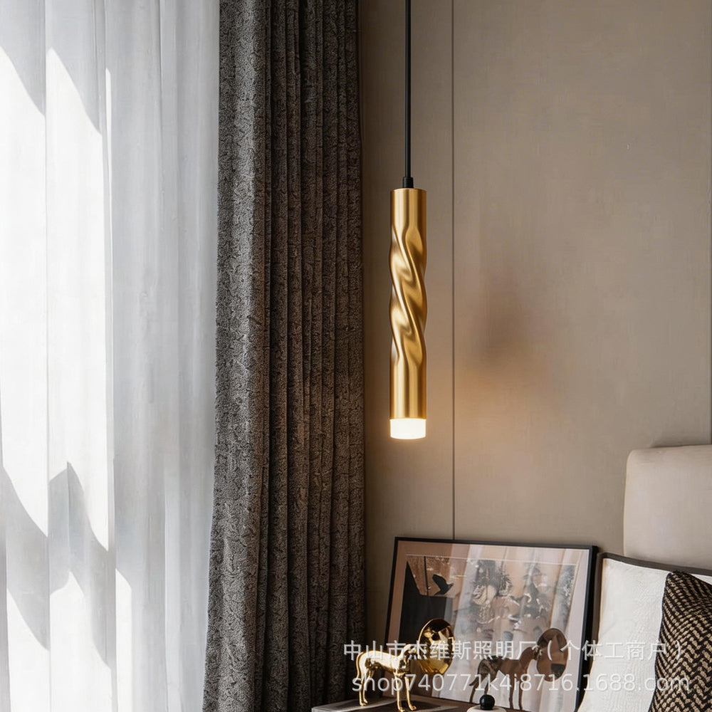 Luxury twisted gold linear pendant light - nordic minimalist single head hanging lamp for bedroom, bar, dining room, hallway, hotel