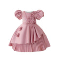 New girls' formal dress - premium satin princess gown - 10-year-old girl's bubble sleeve cute dress - girl dress