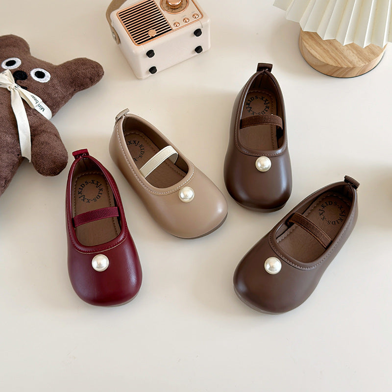 Girls Pearl Mary Jane 2025 Spring and Autumn New Korean Edition Girls Soft-soled Small Leather Shoes Children's Shallow Princess Shoes