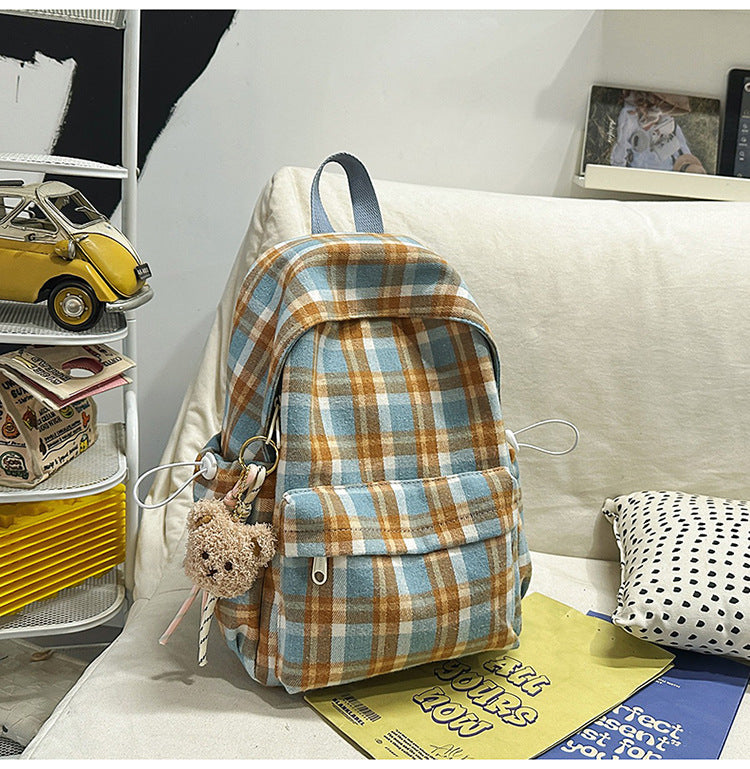 Schoolbag junior high school girls japanese style retroplaid college students casual spring outing tuition bag high school students backpack women