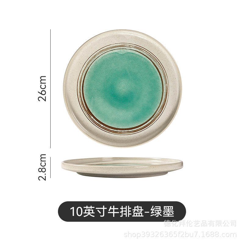 Japanese retro ceramic plate creative steak plate hotel commercial western food plate for home rice plate vegetable flat plate wholesale