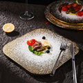 Minimalist gold matte western dinner plate - hotel & restaurant steak serving dish - stone texture square/round ceramic flat plate