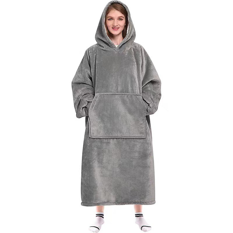 Thickened nightgown fleece lazy pullover tv blanket flannel pajamas hooded long120cm150cm