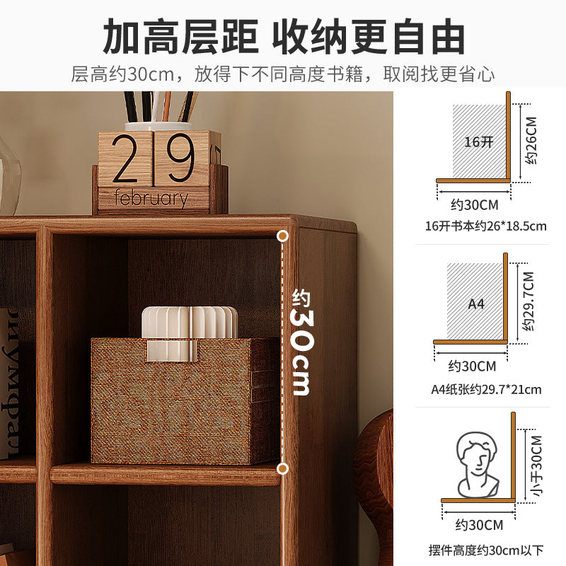 Solid wood short bookcase Walnut color locker American small cabinet Living room rack Record storage cabinet Locker