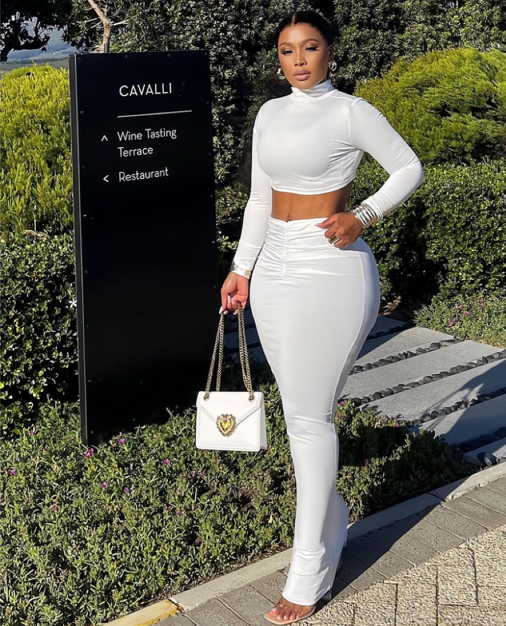 European and american cross-border women's fashion:  autumn new arrivals - solid color stand collar long sleeve top with cinched waist pleated sexy midi skirt