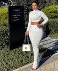 European and american cross-border women's fashion:  autumn new arrivals - solid color stand collar long sleeve top with cinched waist pleated sexy midi skirt