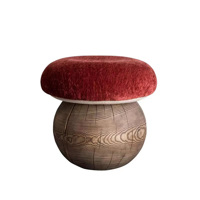 Mushroom stool log wabi-sabi cream style design living room entrance round low stool bench solid wood for home shoe changing stool
