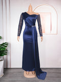 new european and american style plus size african women's bridesmaid dress  train evening gown