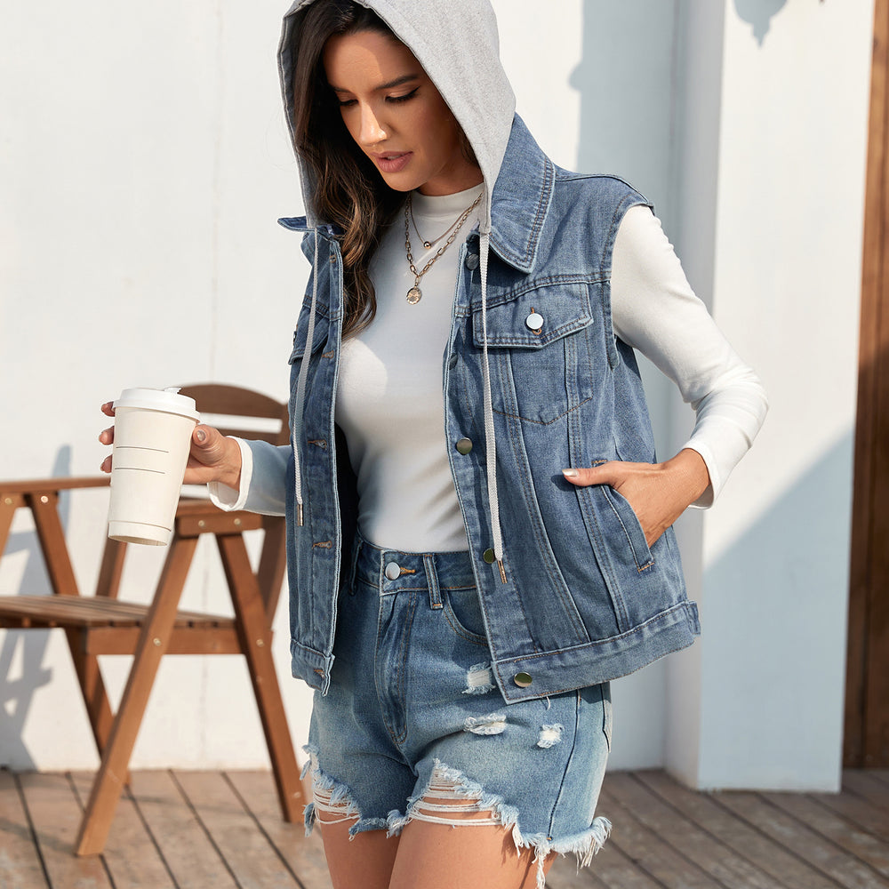 Fashion cross-border export independent station  new washed classic style denim vest waistcoat tops for women