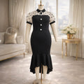 Summernew arrival polka dot tulle sleeve hip skirt single breasted silmmermaid dressbodycon dresses