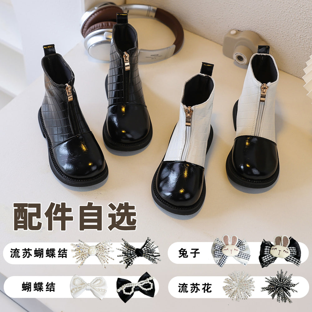 Kids double mesh black boots youth zipper fashion small leather boots fashionabrasion resistantgirl short boots