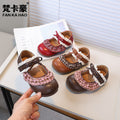 Vancahao kids' lace-up leather shoes,  autumn new collection, korean style girls' fashion soft sole bow princess shoes