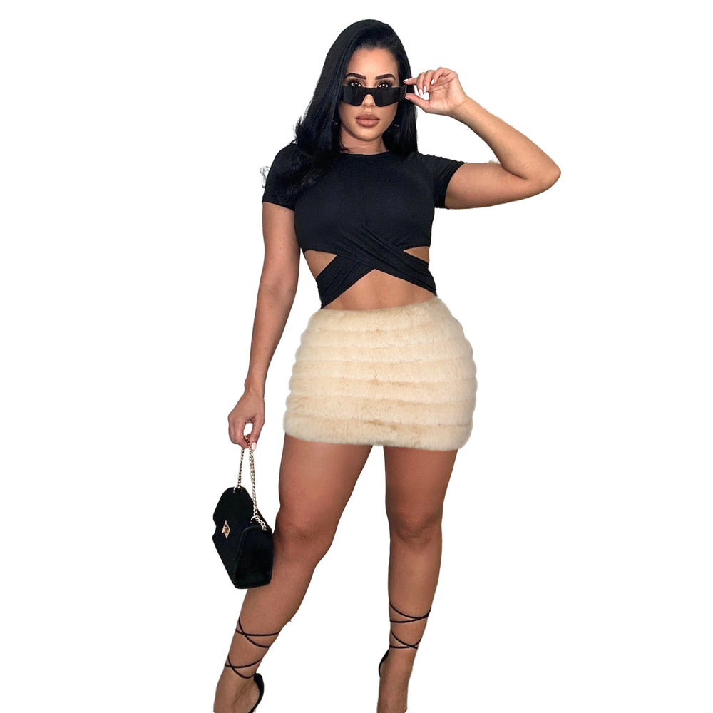 e-commerce women's clothing  fall and winter new arrival imitation fur short skirt zipper filled cotton stuffed fur skirt