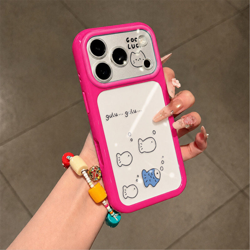 Cartoon simple fish large window phone case for iphone 18, apple 17 pro max, kitten protective cover 16