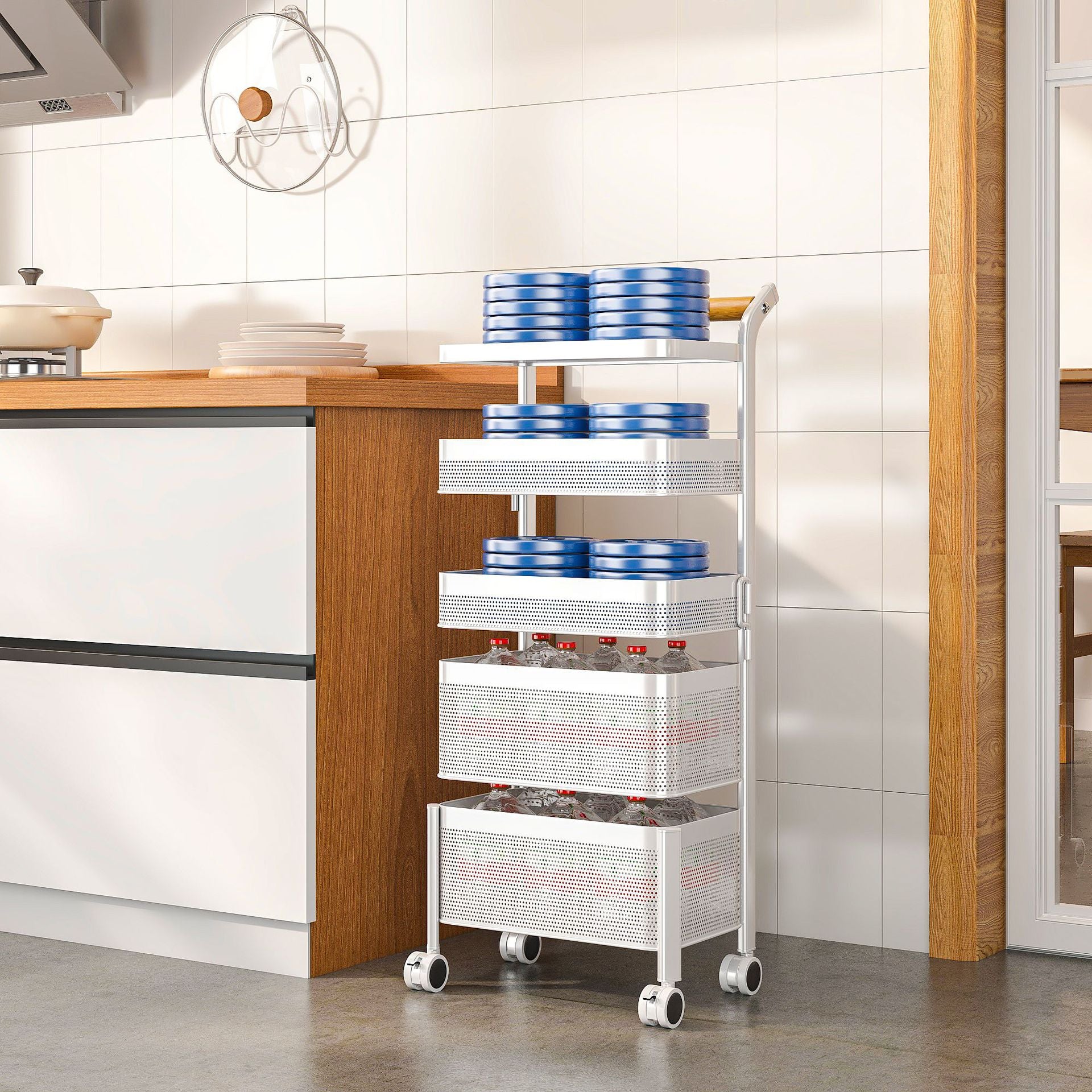 Strictly selected items, rotating floor rack, kitchen, living room, snack trolley, vegetable basket, mobile storage rack