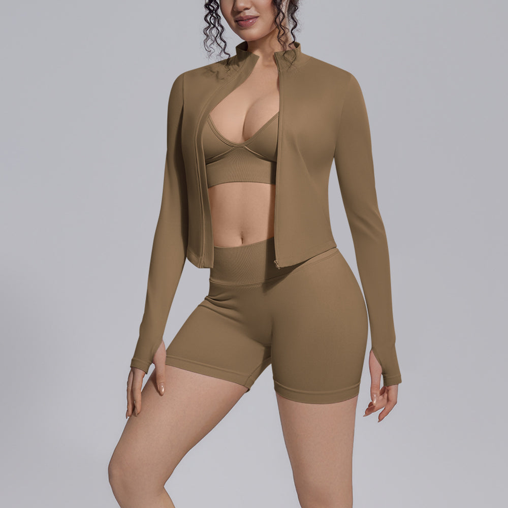 New seamless solid color high-waisted workout set - four-piece yoga, running & fitness apparel