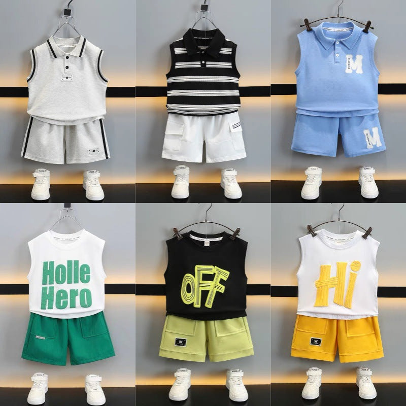 Boys' sleeveless summer outfit set -  new arrival - stylish boys' activewear for toddlers and young children - wholesale summer clothing