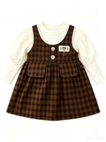 Girls' spring/autumn fashionable dress - new two-piece style, baby/kids plaid warm korean style skirt