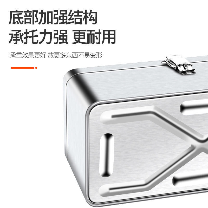 Stainless steel toolbox large three-layer folding household car iron storage box multi-layer thickened storage box iron box