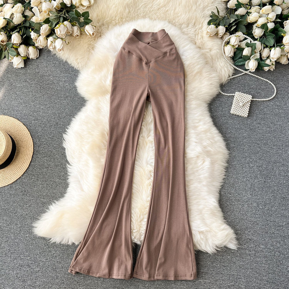 Popular ins wear casual pants for women niche style popular high waist silm micro flare pants sexy show figure yoga pants