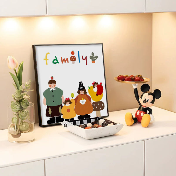 "family" cute family of three and four cartoon family photo decorative painting minimalist niche abstract wall painting