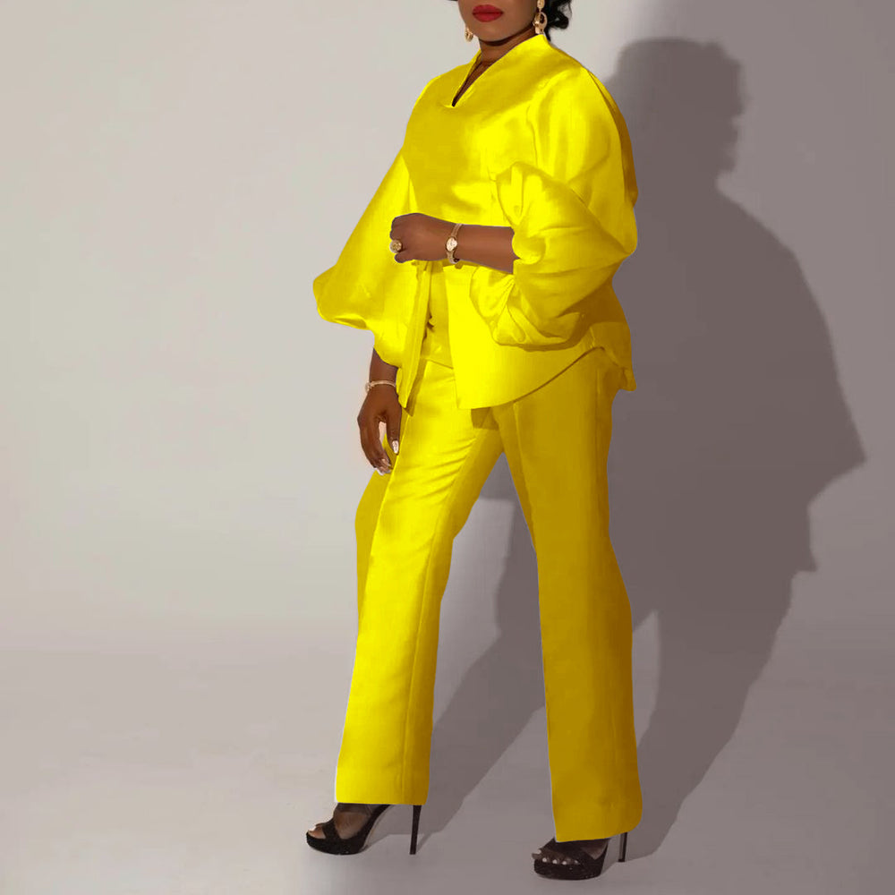 C8523 european and american fashion set  new arrival elegant solid color african plus size cross-border two-piece set