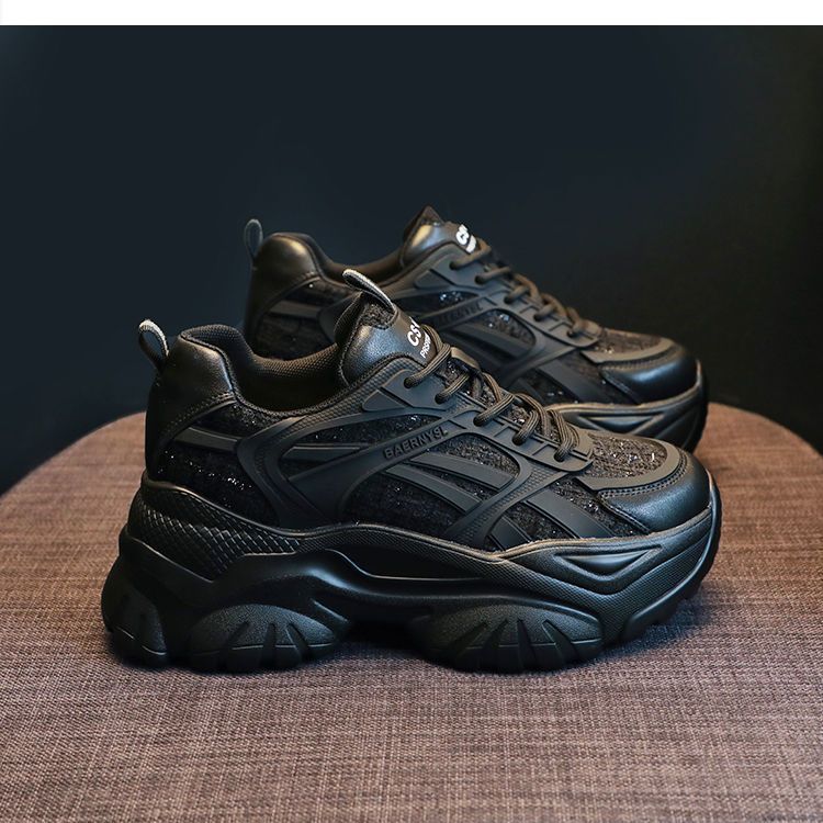 Dad shoes for women, new spring and autumn 2026 collection, black, versatile thick-soled sneakers for students, trendy and casual athletic shoes