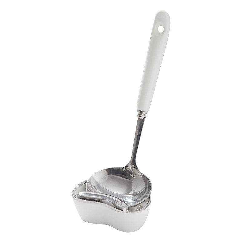 Luxury ceramic handle soup spoon kitchen utensil set, 304 stainless steel cooking spoons, long handle ladle wholesale