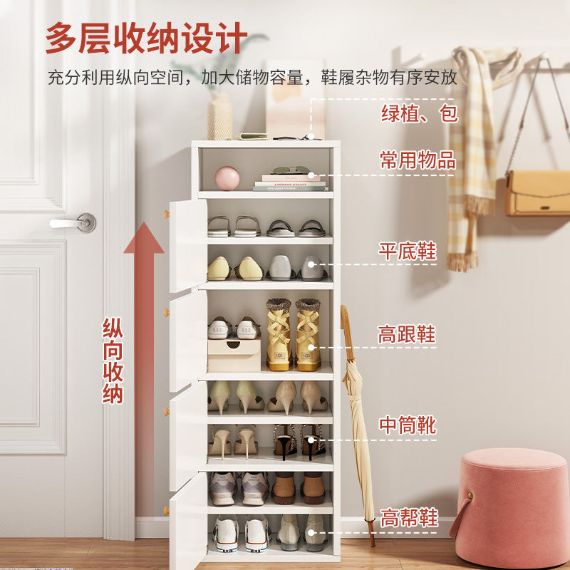 Shoe cabinet narrow and high vertical door household multi-layer storage integrated against the wall 2025 new home entrance indoor shoe rack