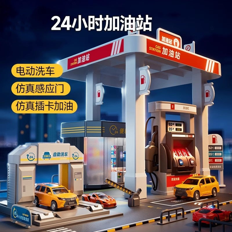 New large-sized realistic simulation gas station toy car wash garage toy for boys and children - educational toy